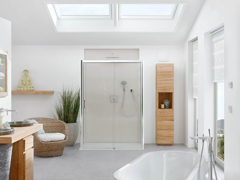Modern bathroom with twin installation above the shower
