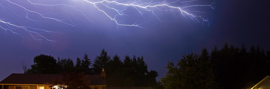 Lightning above a residential building