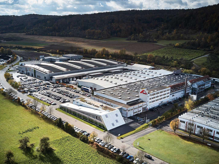 Aerial photo of the Roto headquarters in Bad Mergentheim with innovation center