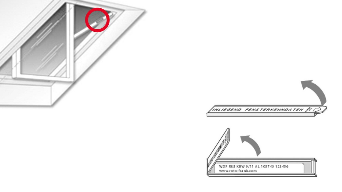 Graphic to find the nameplate on the Designo R7 roof window